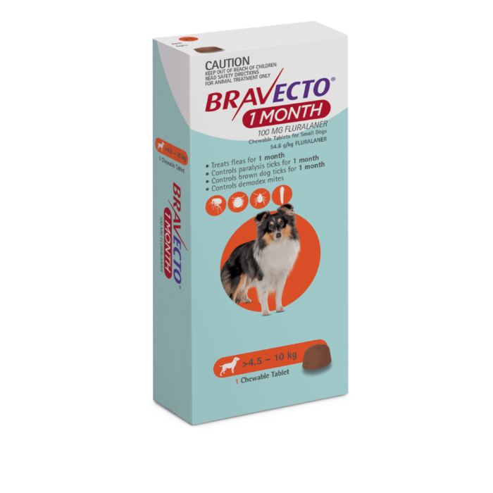 Bravecto 1 Month Small Dog 4.5 10kg Orange 1 Pack