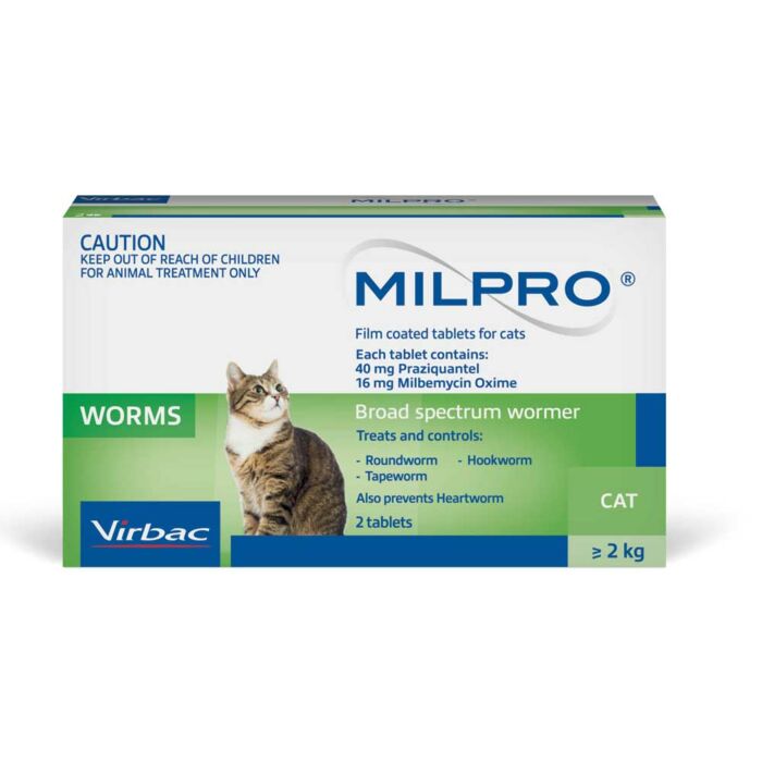 Milpro Cat 2kg to 8kg Broad Spectrum Allwormer 2 Tablets