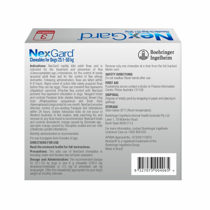 NexGard Chewables Dog Large 25.1 50kg Red VetShopAustralia